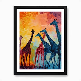 Textured Gouache Inspired Giraffe Herd Art Print