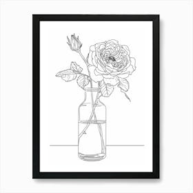 Rose In A Vase Line Drawing 2 Art Print