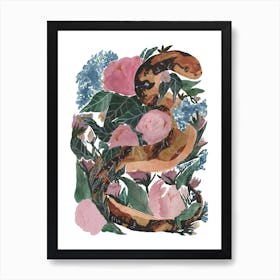 Big Snake And Some Peonies Art Print