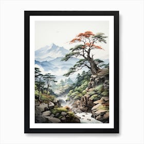 Chugoku Mountains In Multiple Prefectures, Japanese Brush Painting, Ukiyo E, Minimal 2 Art Print