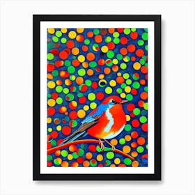 European Robin Yayoi Kusama Style Illustration Bird Art Print