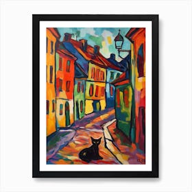 Painting Of Prague With A Cat In The Style Of Fauvism 4 Art Print