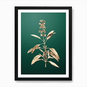 Gold Botanical Sage Plant on Dark Spring Green n.4262 Art Print