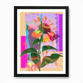 Zinnia 3 Neon Flower Collage Art Print