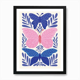 Pink And Blue Butterflies Print Art Print