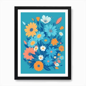 Beautiful Flowers Illustration Vertical Composition In Blue Tone 21 Art Print