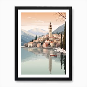 Vintage Winter Travel Illustration Lake Como Italy 3 Art Print