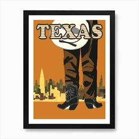 Texas, Cowboy And A Big City Art Print