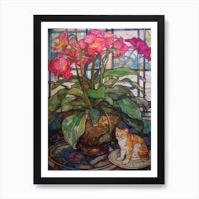 Anthurium With A Cat 1 Art Nouveau Style Art Print