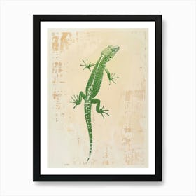 Green Crested Gecko Blockprint 3 Art Print