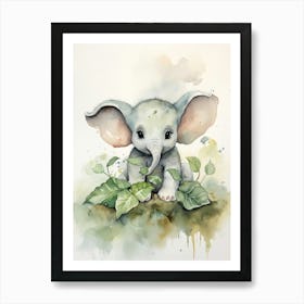 Elephant Painting Writing Watercolour 1  Art Print