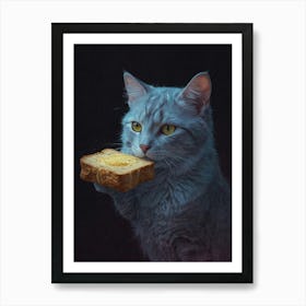 Cat Eating Bread Art Print