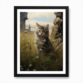 Cat In Front Of A Medieval Castle 2 Art Print