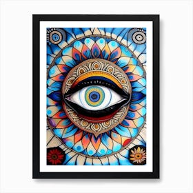 Mandala With An Eye, Symbol, Third Eye Rothko Neutral Art Print