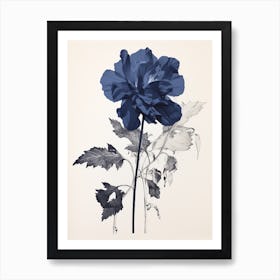 Blue Botanical Peony 3 Art Print