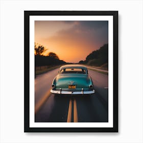 Classic Car At Sunset Art Print