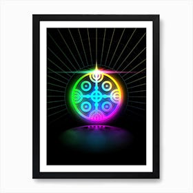 Neon Geometric Glyph in Candy Blue and Pink with Rainbow Sparkle on Black n.0215 Art Print