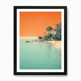 A Drawing Of Sveti Stefan Beach Montenegro Orange Tones 2 Art Print