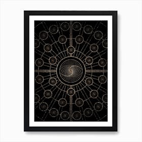 Geometric Glyph Radial Array in Glitter Gold on Black n.0230 Art Print