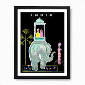 India, Traveling On a Big Elephants Back Art Print