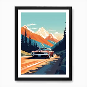 A Dodge Challenger Car In Icefields Parkway Flat Illustration 1 Art Print