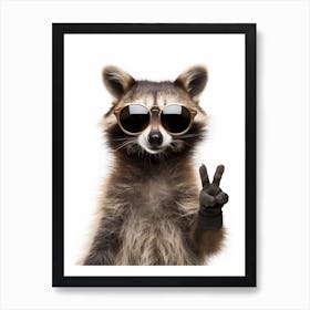 A Guadeloupe Raccoon Doing Peace Sign Wearing Sunglasses 2 Art Print