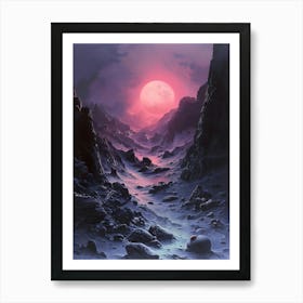 Rocky Landscape, Bichromatic, Surrealism, Impressionism Art Print