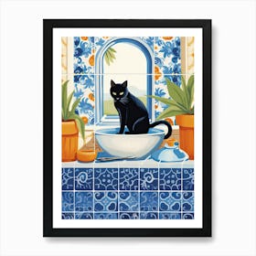 Black Cat In The Kitchen Sink, Mediterranean Style 5 Art Print