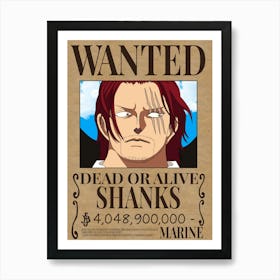 Wanted Dead Or Alive Shanks 1 Art Print