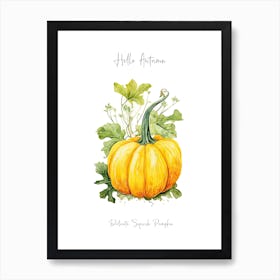 Hello Autumn Delicata Squash Pumpkin Watercolour Illustration 1 Art Print