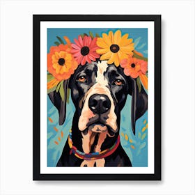 Great Dane Portrait With A Flower Crown, Matisse Painting Style 1 Art Print