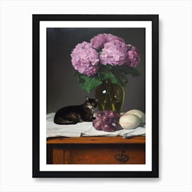 Painting Of A Still Life Of A Lilac With A Cat, Realism 4 Art Print