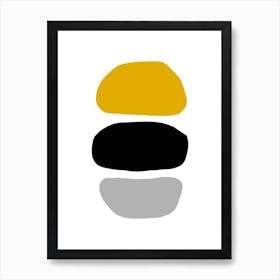 Abstract Hobbled Stones Mustard And Black Three Art Print