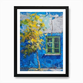 Tree In Front Of Blue House 1 Art Print