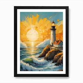 Seascape Lighthouse Painting (15) Art Print