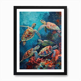 Colourful Impressionism Inspired Sea Turtles 2 Art Print