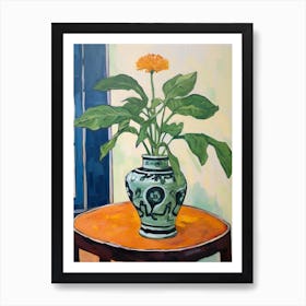 Flowers In A Vase Still Life Painting Calendula 3 Art Print