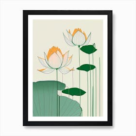 Lotus Flowers In Park Minimal Line Drawing 2 Art Print