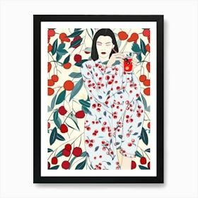 Woman Portrait With Cherries 8 Pattern Art Print