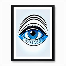 Digital Art, Symbol, Third Eye Blue & White 4 Art Print
