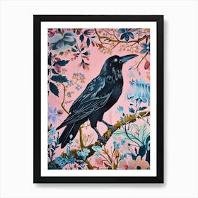 Floral Animal Painting Crow 1 Art Print