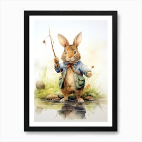 Bunny Fishing Rabbit Prints Watercolour 4 Art Print