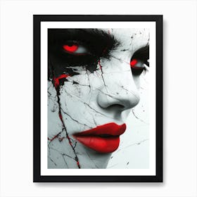 Cracked Realities: Red Ink Rendition Inspired by Chevrier and Gillen: Devil'S Face Art Print