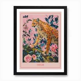 Floral Animal Painting Cougar 2 Poster Art Print
