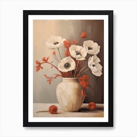 Poppy, Autumn Fall Flowers Sitting In A White Vase, Farmhouse Style 3 Art Print