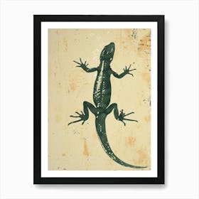 Forest Green Skinks Lizard Blockprint 5 Art Print