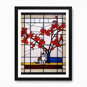 Magnolia With A Cat 2 De Stijl Style Mondrian Art Print