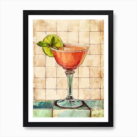 Daiquiri Cocktail Rustic Illustration Art Print