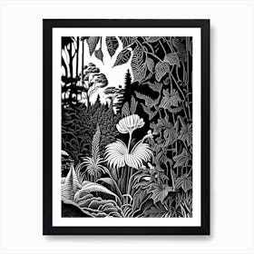 Botanischer Garten München Nymphenburg, Germany Linocut Black And White Vintage Art Print