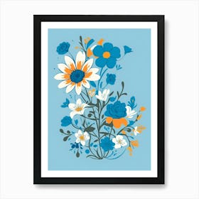 Beautiful Flowers Illustration Vertical Composition In Blue Tone 7 Art Print